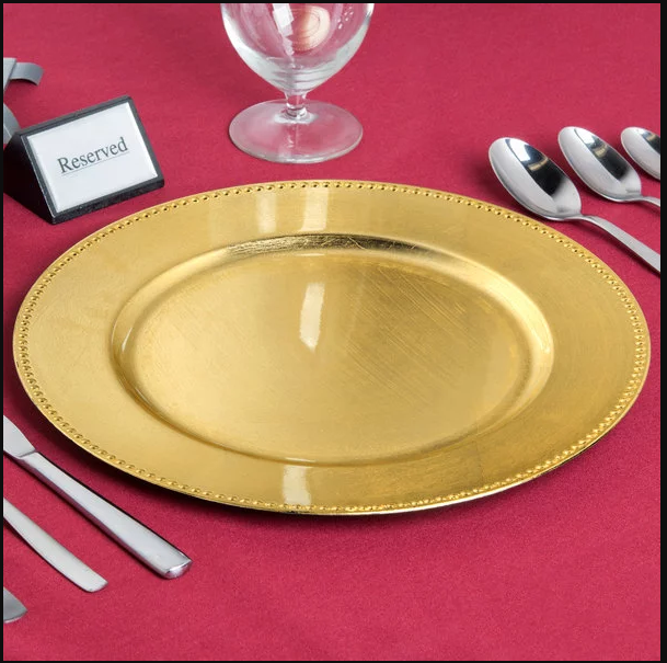 Round Gold Beaded Melamine Charger Plate 13 Inch